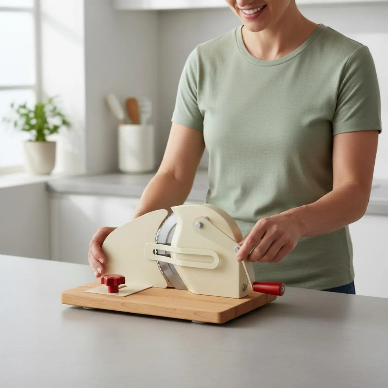 

Hand Crank Bread Cutter Even Slices Manual Bread Cutter Kitchen Tool Safe Cutting Design Stable Base for Bakery, Cafe