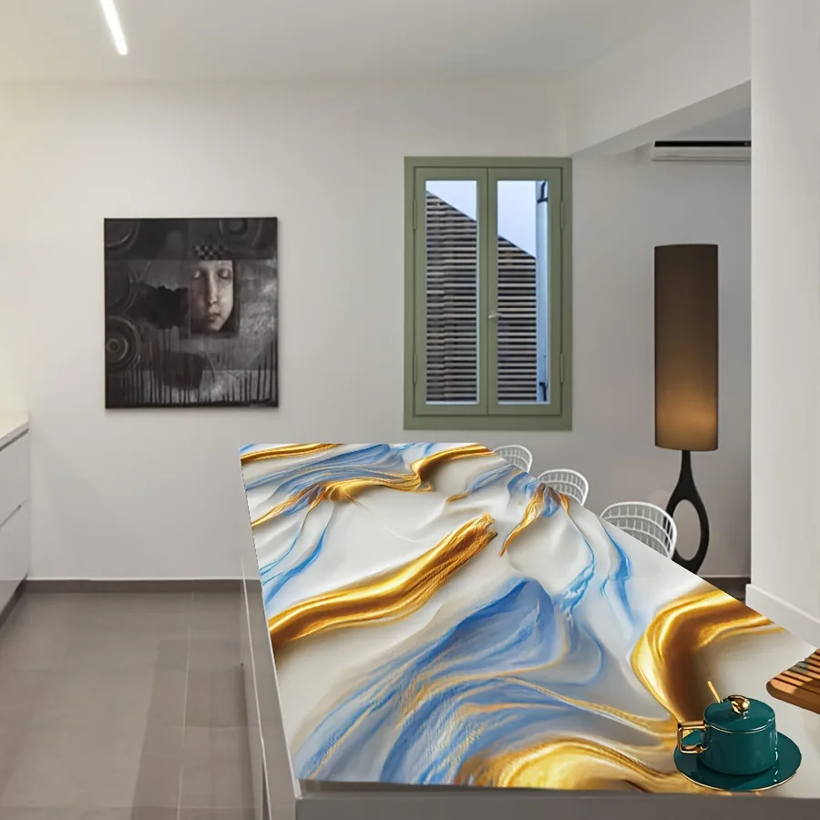 الذهب الأزرق ورق حائط ذاتي اللصق تقليد نسيج الرخام ذاتية اللصق جدار المطبخ النفط مقاومة ملصق خلفية خلفية