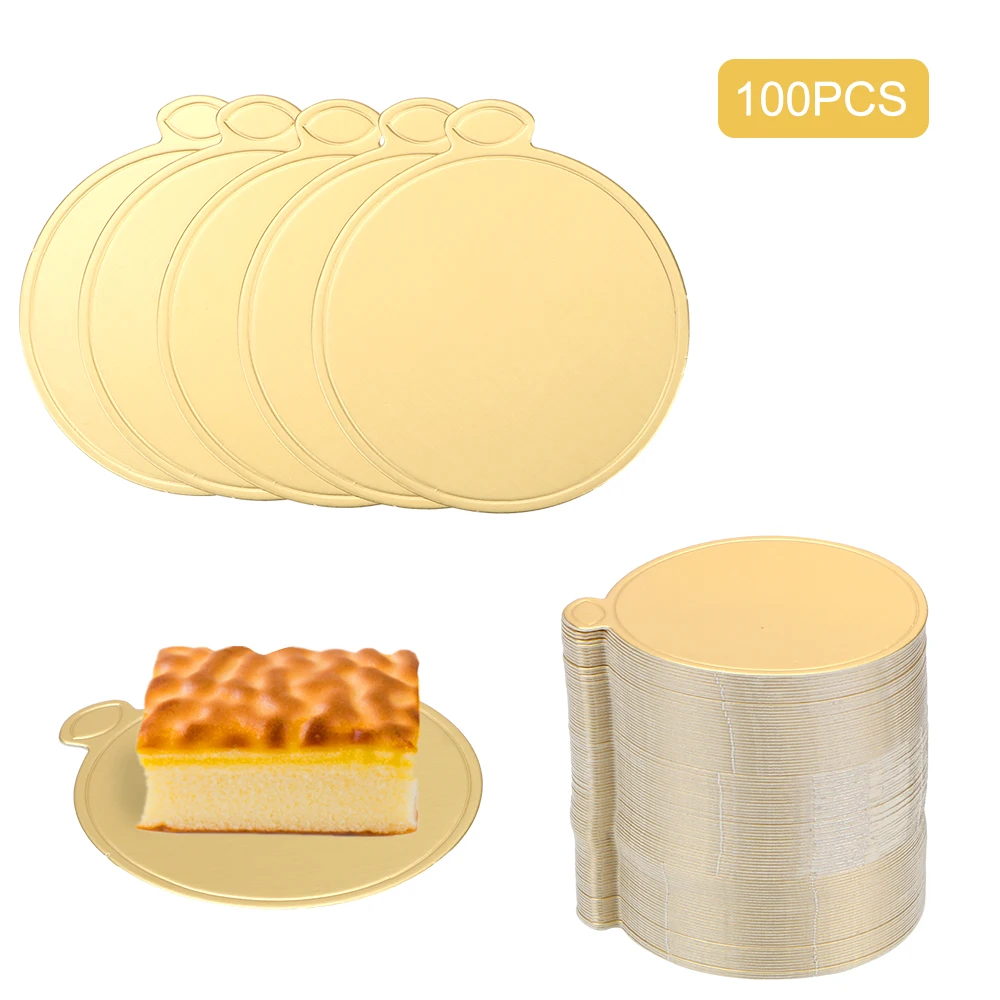 Paper Coasters Cake Cardboard Round Cake Dessert Tray Dessert Displays Tray Cake Boards Pastry Decorative Kit Golden 100Pcs/Pack