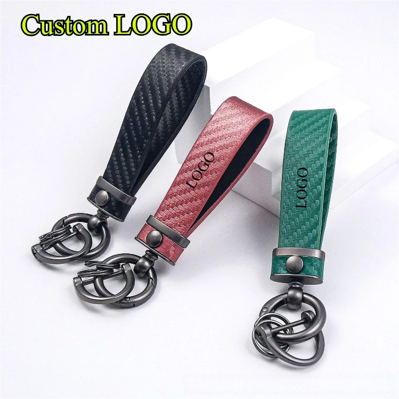 Bavarian Motor Works M Series X1 X3 X5 Carbon Leather Keyring Chrysler Alfa Keychain Horseshoe Buckle Custom Logo Key Ring