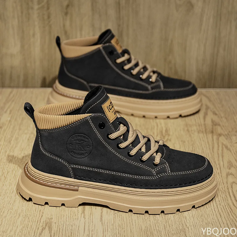 

Men's new spring autumn breathable retro casual shoes black high top anti slip wear-resistant simple comfortable men's shoes