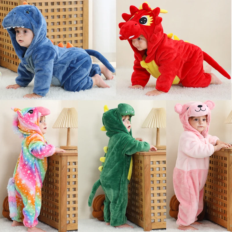 Toddler Boys Girls Kigurumi Pajamas 0-4 Years Children Sleepwear Winter Baby Rompers Infant Flannel Warm Clothes Animal Onesies