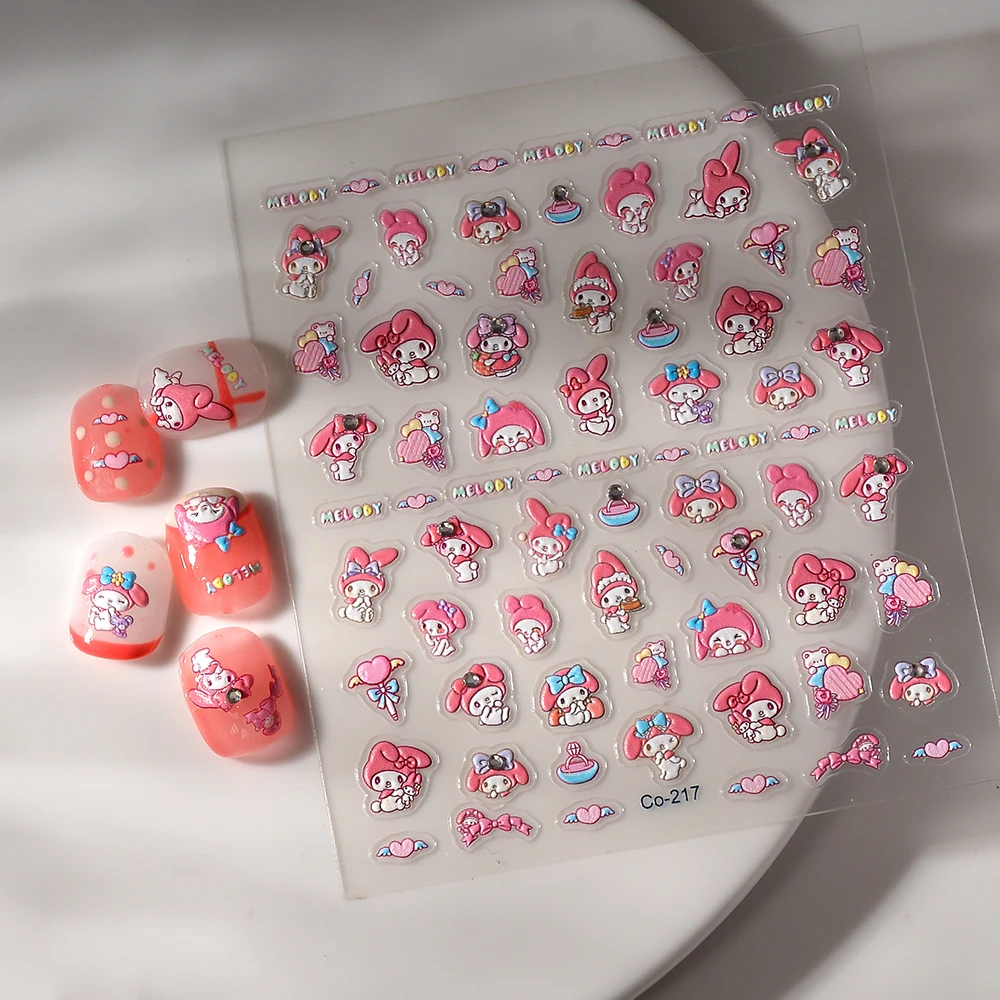 New 5D Cartoon My Melody Nail Stickers Nail Supplies Hello Kitty Stickers For Nails Anime Kuromi Stickers Nail Art Decorations