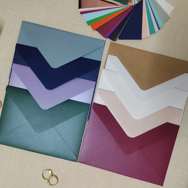 Custom Colorful Wedding Invitation Envelopes,5x7Inch Cards, 120gsm and 250gsm Thickness,Pearlescent Paper and Matte Paper,50 P