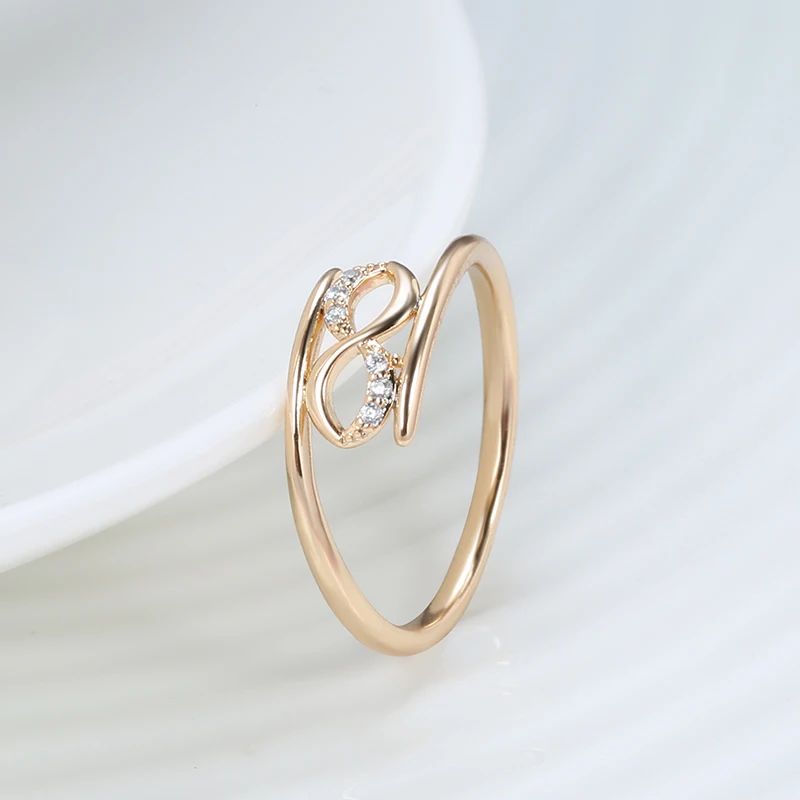 Minimalist Double Twist White Zircon Geometric Rings For Women 585 Gold Color Simple Party Jewelry Daily Wear Slim Rings