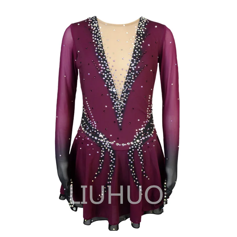 LIUHUO Figure Skating Performance Suit Skating Suit Customized Girls Competition Grading Skirt Red Gradient