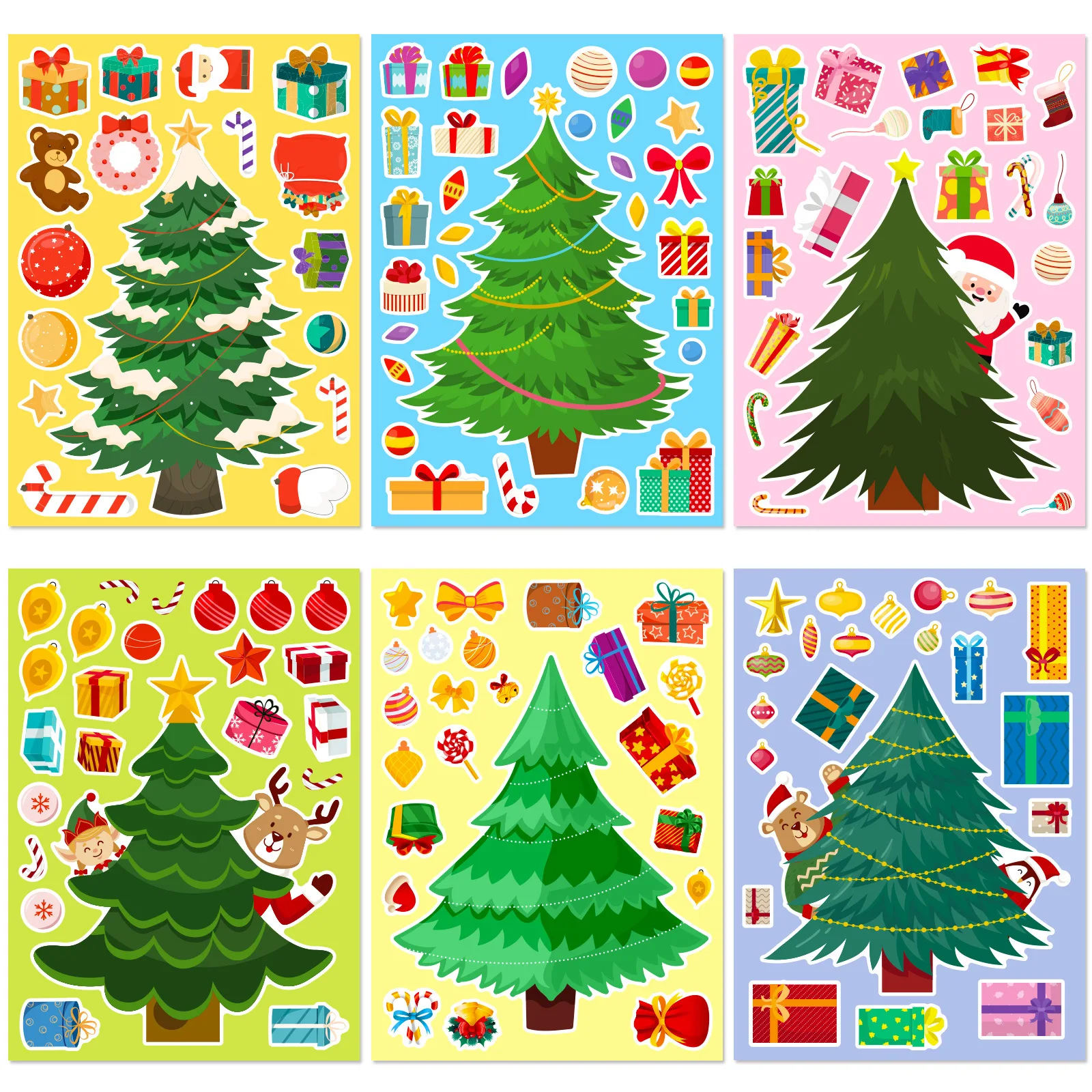 

Bview Art 6Sheets/Pack Christmas Tree Stickers, Puzzle Face Change Decals, DIY Festive Craft for Holiday Decor