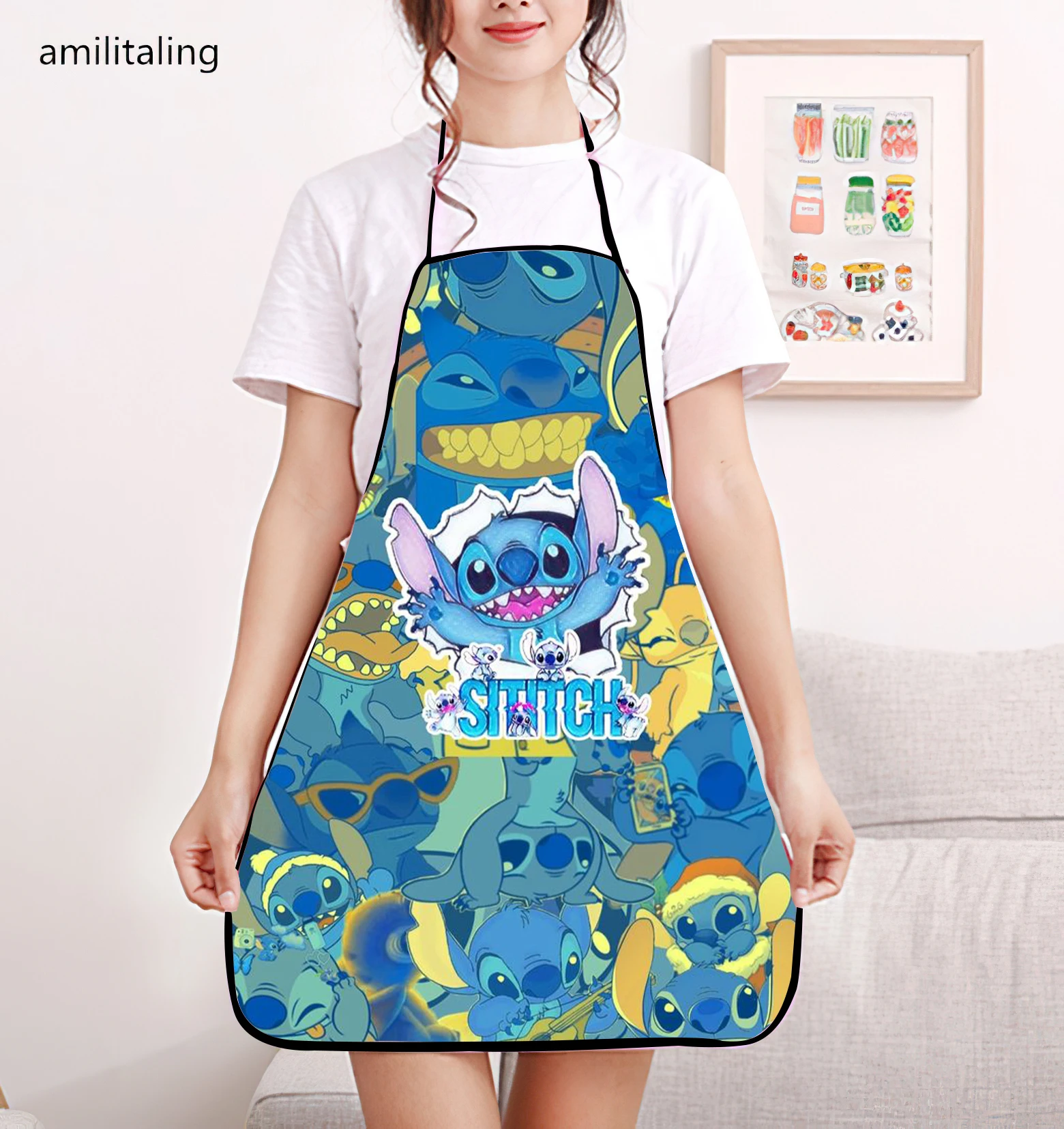 Disney Mickey Rainbow Print Bib Apron - Waterproof and Durable Polyester Material, Non-Stretch Fabric Y2K Kitchen Manicure Apron