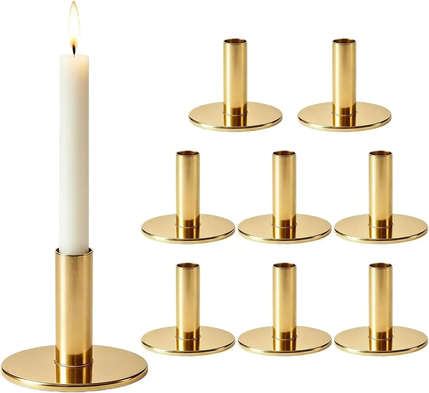 8 Pack Gold Taper Candle Holders Weighted Base Metal Candlestick for Wedding Centerpiece Table Decor Mantel Anniversary Birthday Party
