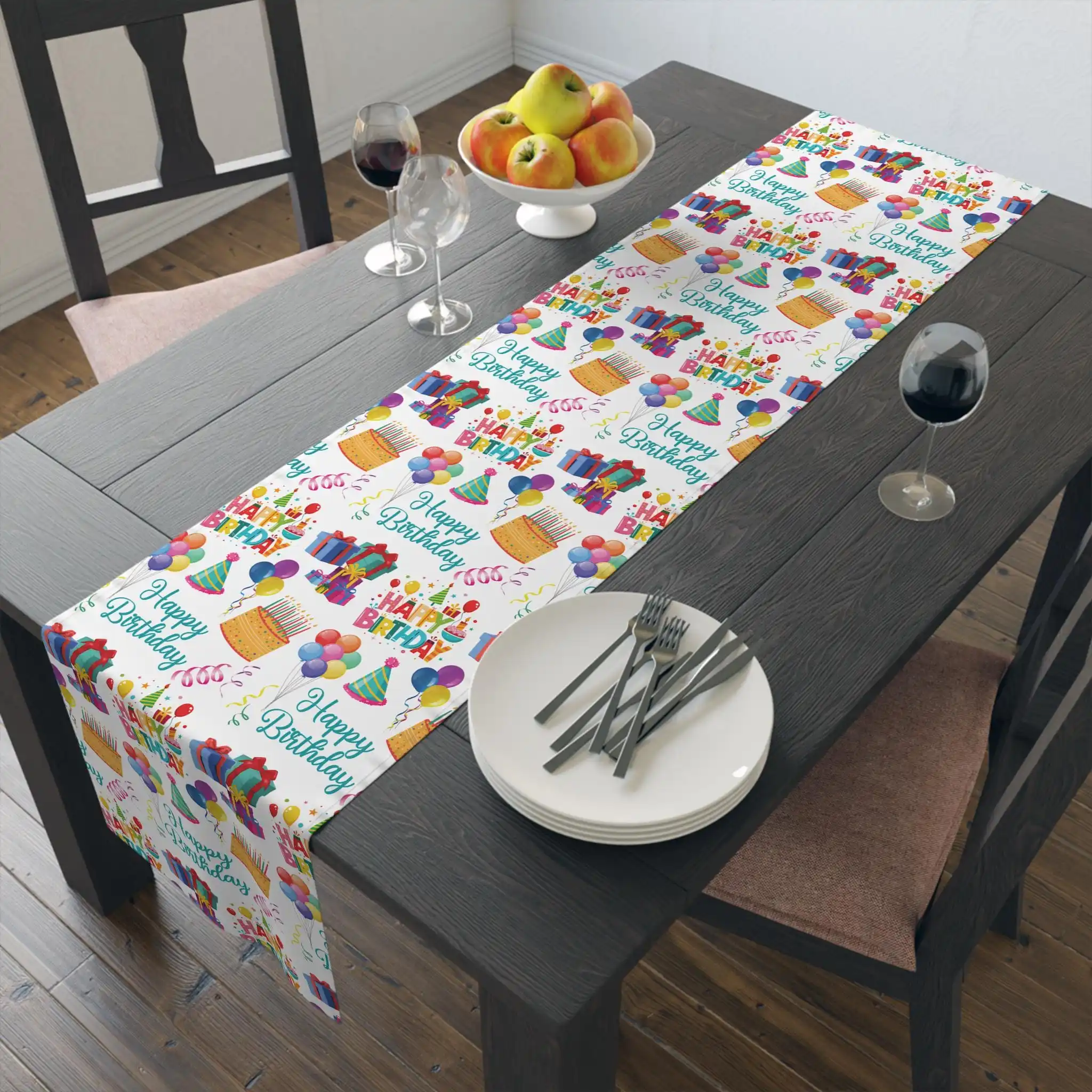 Kids Outdoor Dining Table - カラフルな誕生日パーティーバルーンテーブルランナー、お祝いキッチンダイニングルームスカーフイベント記念日子供用新築祝い装飾