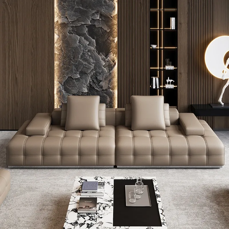 Italian minimalist Lawrence leather sofa, living room first layer cowhide designer large apartment sofa