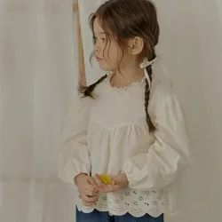 Children Clothing Fashion Lace Long Sleeved All Match Blouse 2024 New Spring Autumn Korean Style Girls Loose Casual Doll Shirt