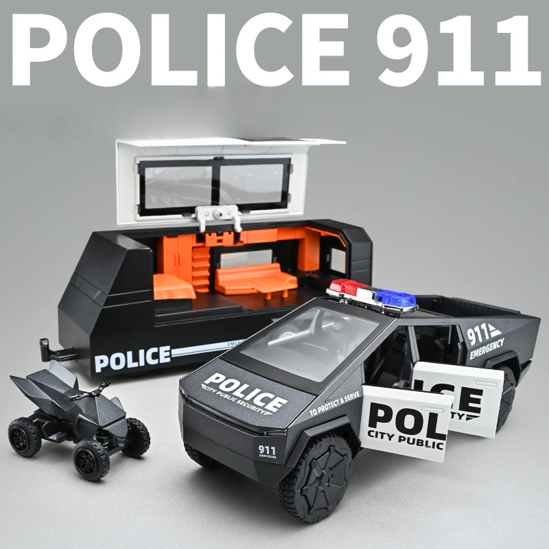 

Simulation 1:32 Cybertruck RV Alloy Car Model Sound Light Police Car Model Collection Miniature Voiture Children Car Toy Gift