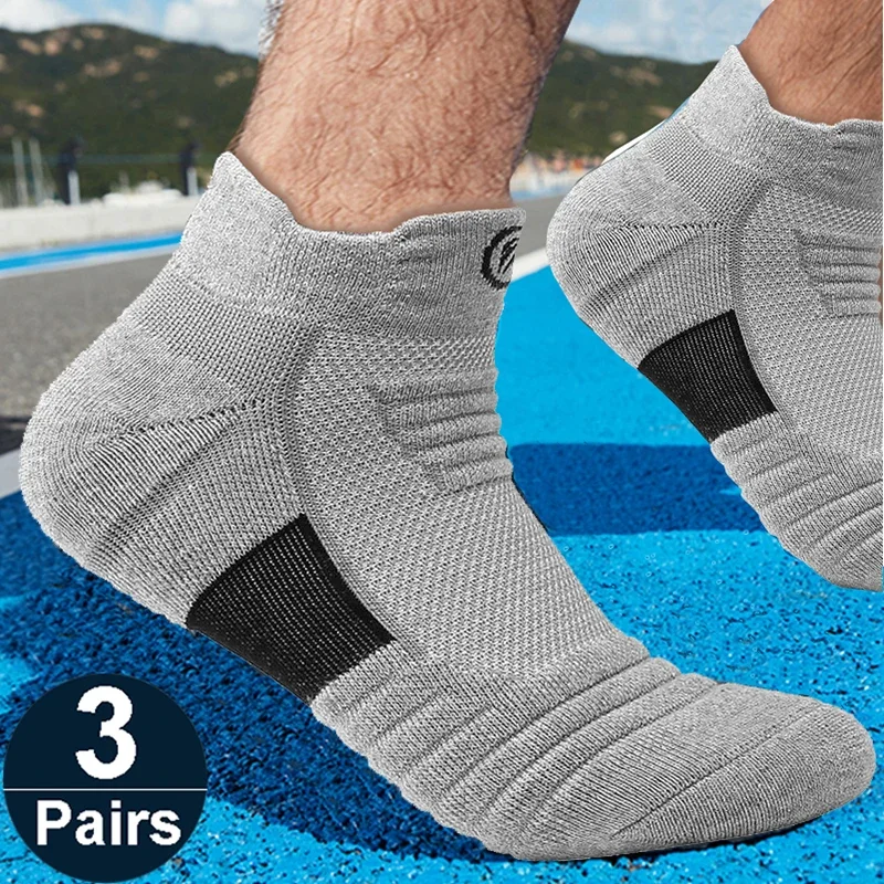 3 Pairs Men Socks Thickened Towel Bottom Professional Running Socks Cycling Sports Socks Black White Socks Short Socks