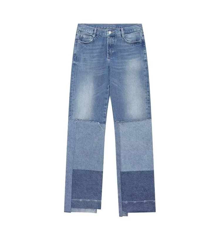 

Модные лоскутные узкие прямые джинсы с низкой талией, осенние модные универсальные дизайнерские классические джинсовые брюки с высокой талией