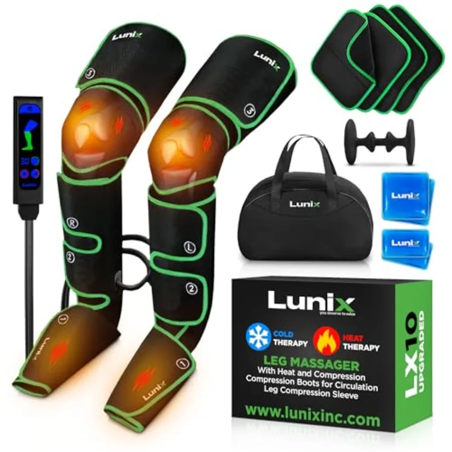 

Массажер для ног LX10 с подогревом и компрессией: ботинки для массажа стоп, икр и бедер для ежедневного восстановления, регулируемый размер, холодный компрессионный массаж