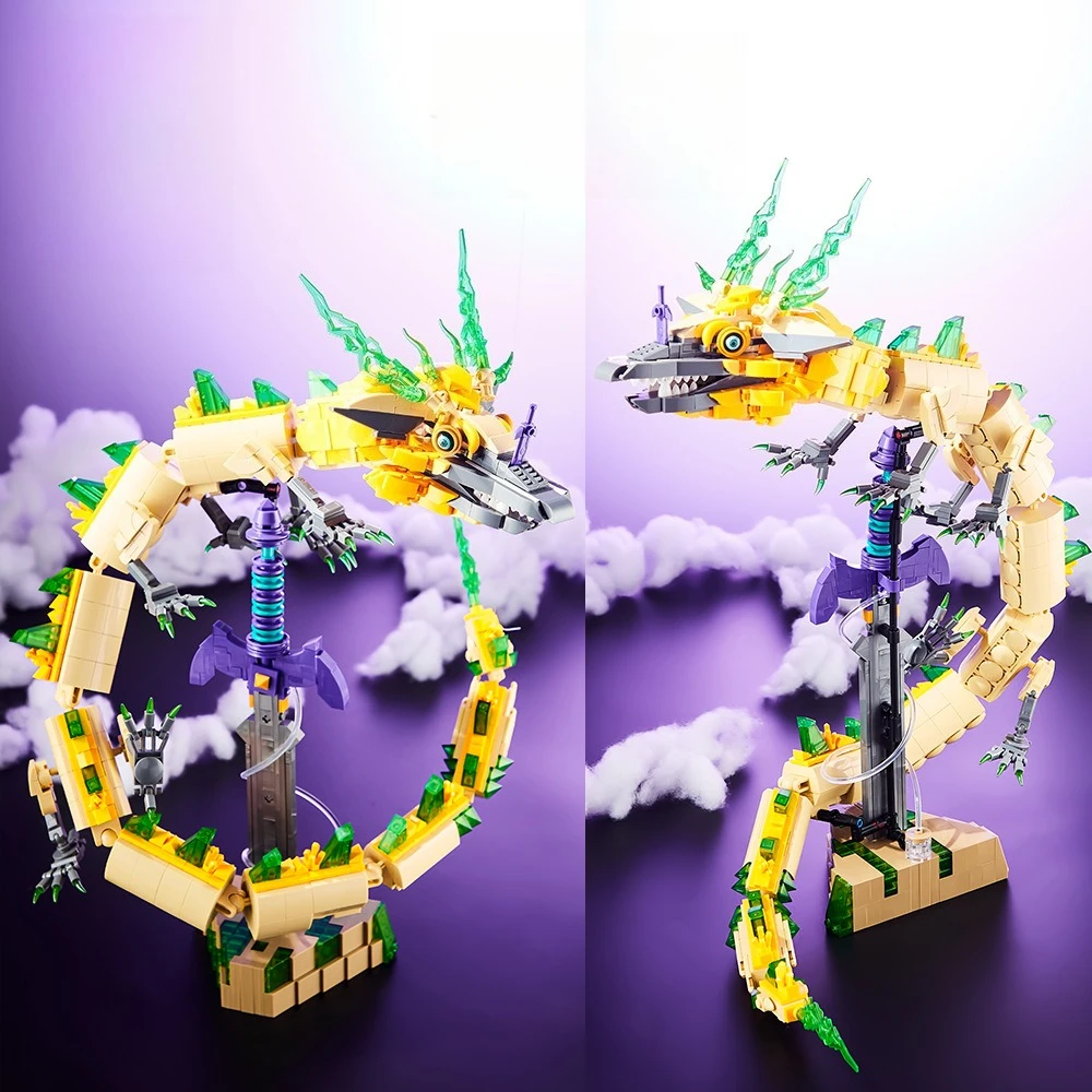 7034 Drache + Schwert Modell Bausteine Film Serie Jungen 1298PCS Montage Sammler Spielzeug MOC Kleine Ziegel Erwachsene Urlaub geschenke