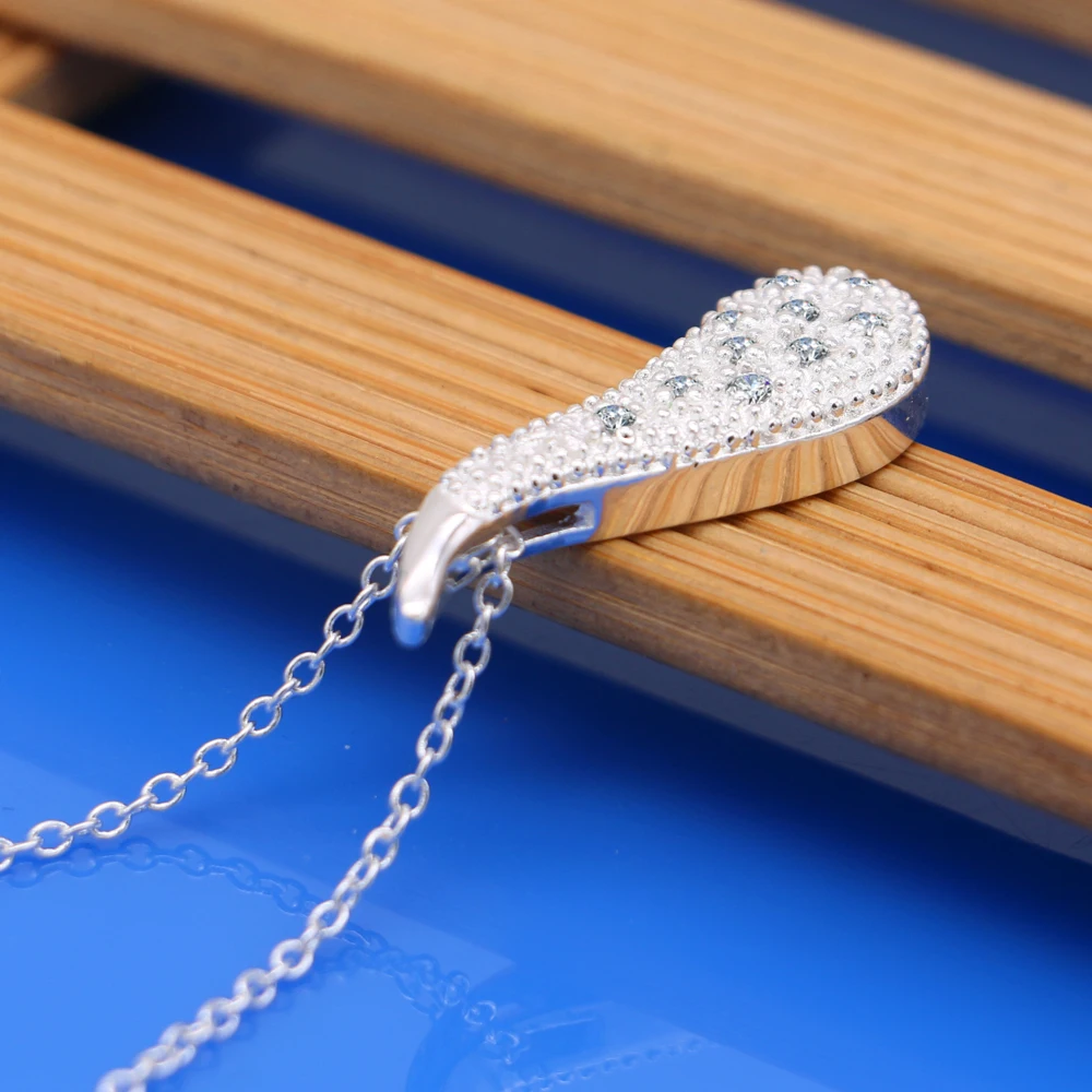 

925 Sterling Silver Water Drop Pendant Necklace Minimalist Rolo Chain 16-20 Inch Dainty Women's Jewelry Gift for Her