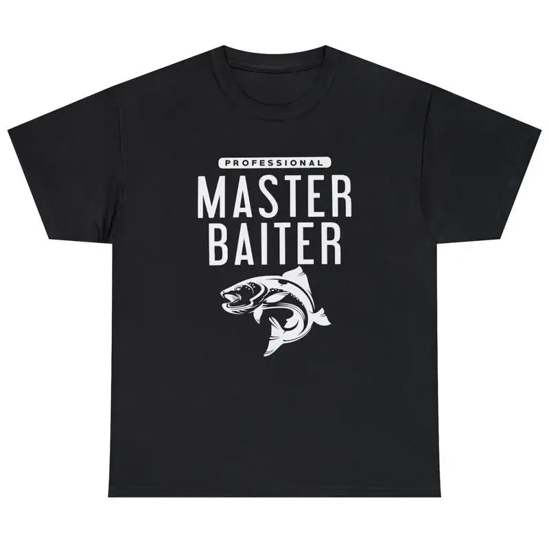 

Мужская футболка с надписью Master Baiter, забавная футболка с юмором для взрослых и необычной рыбалки