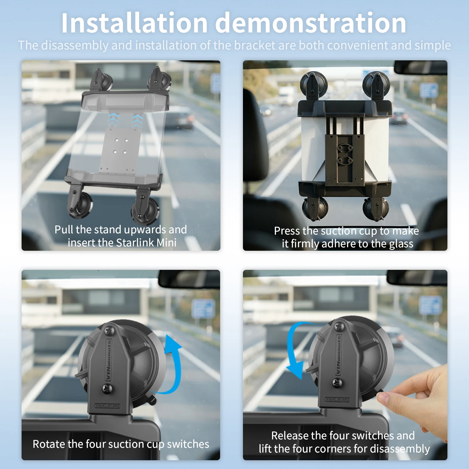 

VIN mounts Heavy Duty 4 Suction Cup Tablet Mount Car Window 360° Adjustable Multi Device Holder for Starlink Mini iPad Off Road