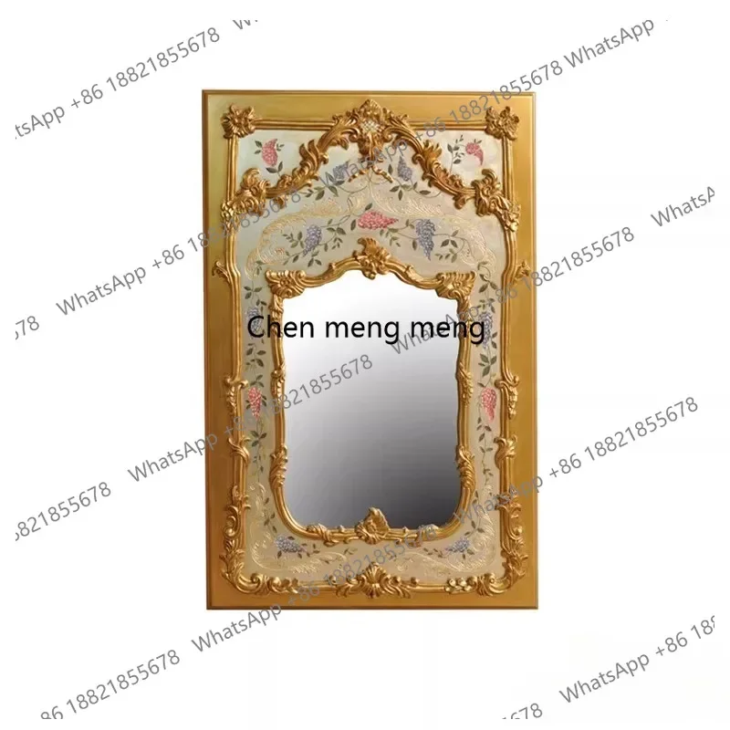 New Chinese-style golden entrance mirror villa, retro hand-painted rectangular decorative mirror
