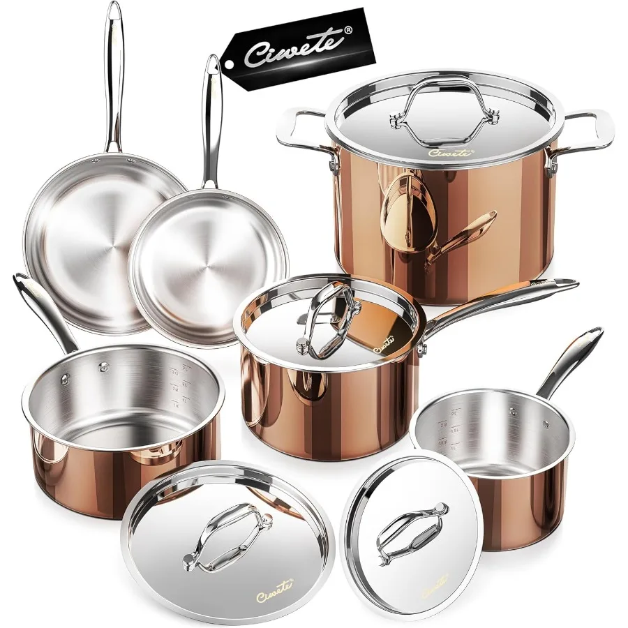 

Whole Triply 18 10 Stainless Steel Pot and Pan Set 10 Piece Copper Pots and Pans Set with Stainless Steel Lid Induction Cookwar