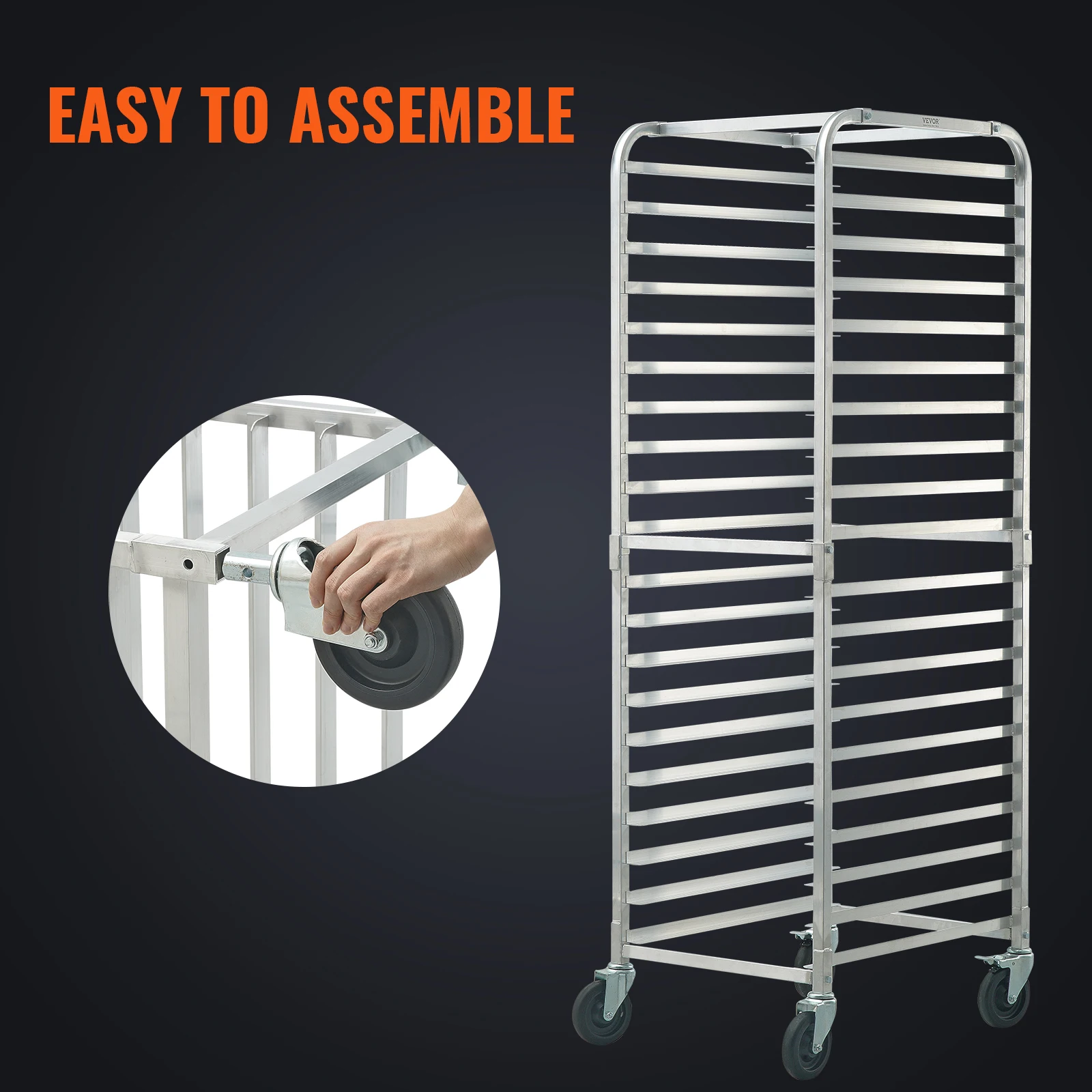 Vevor Broodje Pan Rack, 20-Tier Commerciële Bakkerij Rekken Met Remwielen, Aluminium Rekken Trolley Opslag Voor Half & Full Sheet