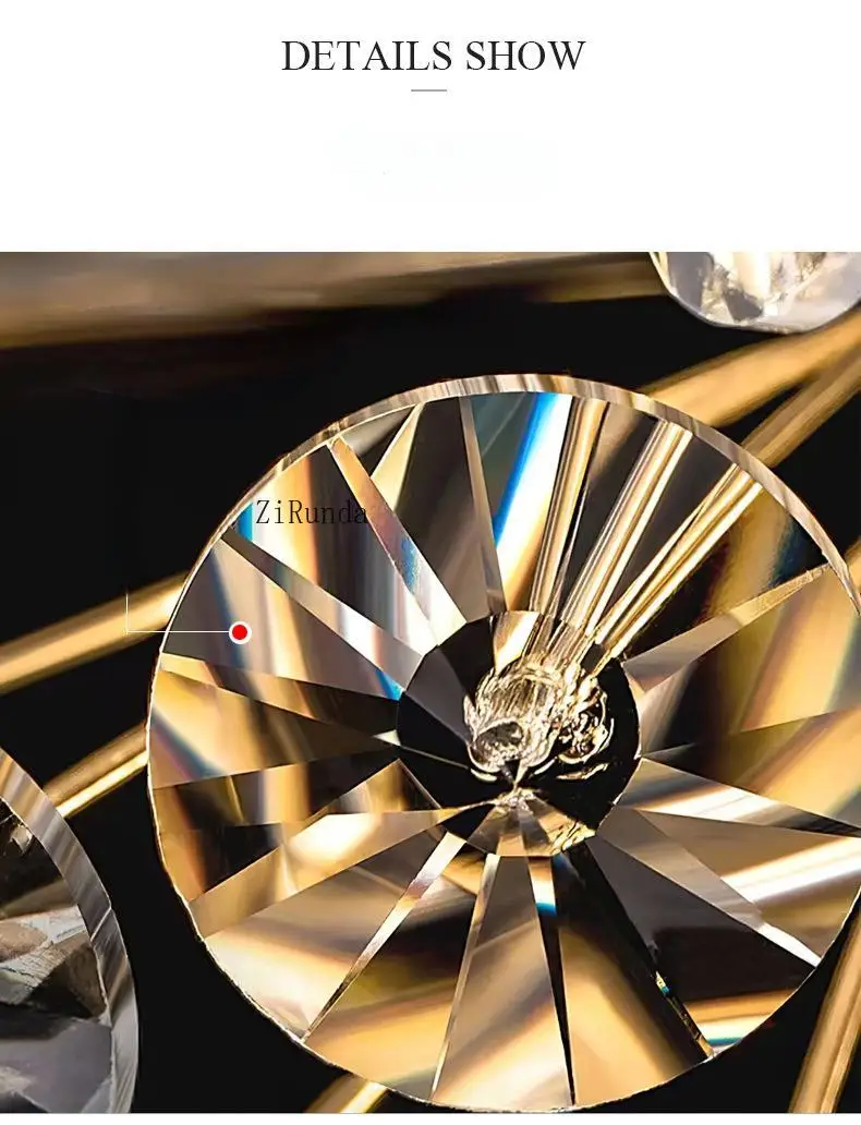 ثريا كريستالية لغرفة المعيشة وغرفة الطعام، ثريا كريستالية مستديرة ذهبية