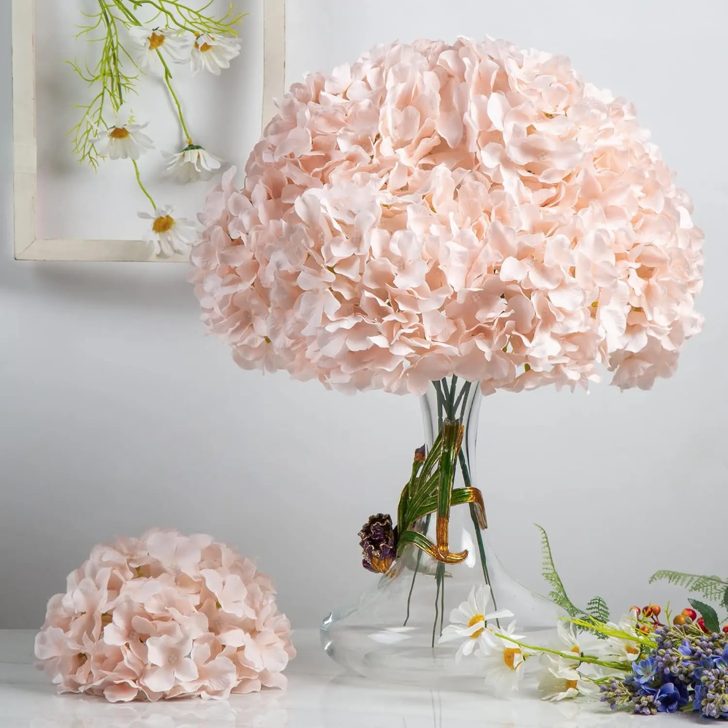 6 Stück 8,7 Zoll Seiden-Hortensien-Blütenköpfe mit Stielen, künstliche Hortensien-Blumen für DIY-Hochzeits-Mittelstück, Heimdekoration – Detail 33