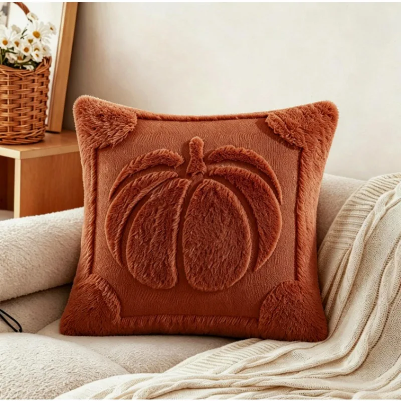 Autumn Pumpkin Raised Fluffy Embossed Throw Pillow Cover Square Textured Decor Cushion Case Indoor Themed Decor Pillowcase