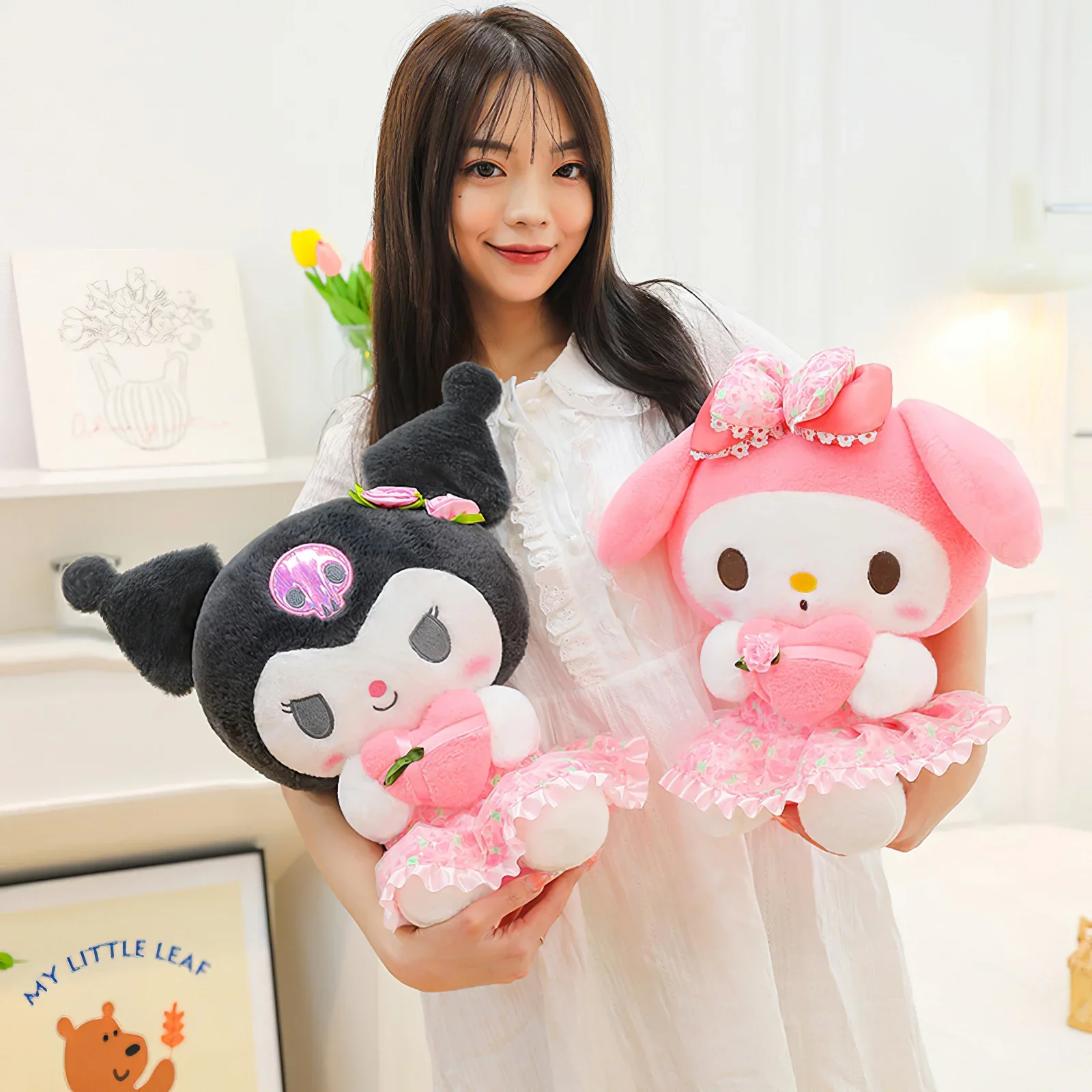 60cm Cartoon Sanrio Kuromi Plush Toy Kawaii Cherry Blossoms Heart Melody Big Size Soft Stuffed Doll Cute Throw Pillow Girls Gift