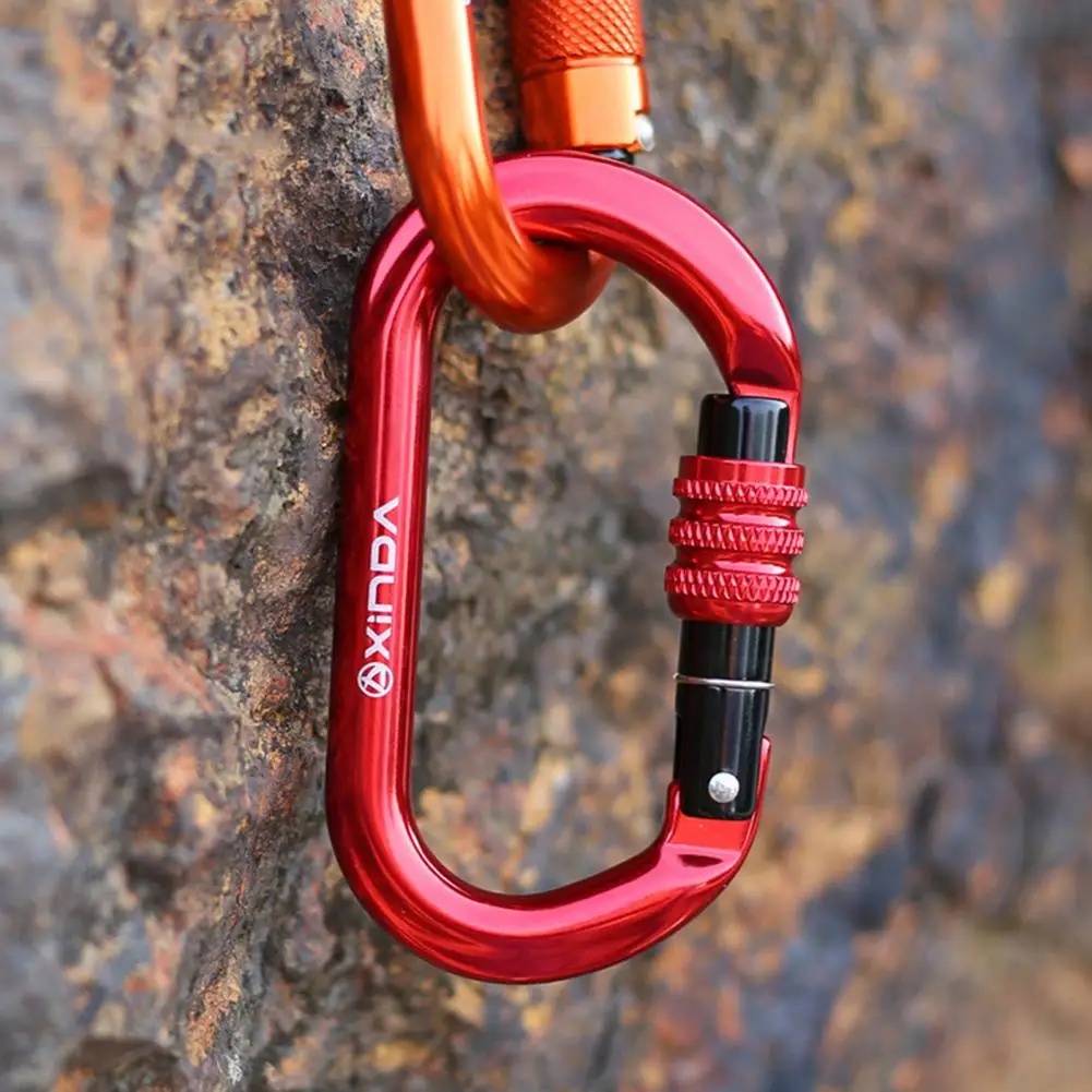 Climbing Carabiner Safety Lock Alloy Steel O-type Automatic Master Carabiner Mountaineer Rock Climbing Screw Locking Carabiner