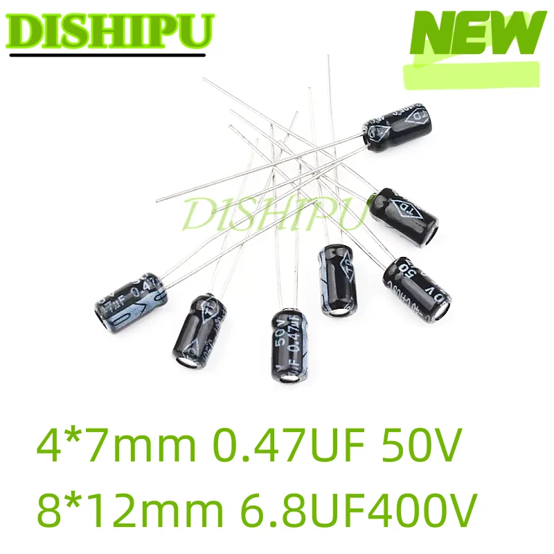 20PCS 0.47UF 50V 6.8UF400V in-line aluminum electrolytic capacitor volume 4*7mm 8*12MM