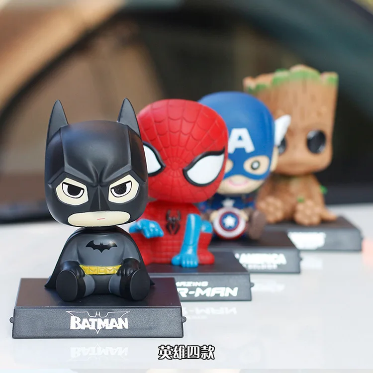 10cm Spider Man Iron Man Hulk Deadpool Shaking Head Doll Car Decoration Auto Accessories Toys Doll Mobile Phone Bracket Gifts