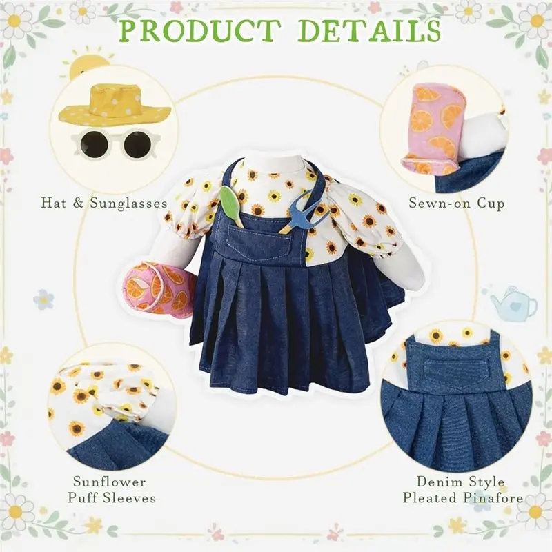 B23B Garden For 23 Inch Porch Goose Clothes With Hat& Sunglasses Summer Garden Outfit For Gardeners