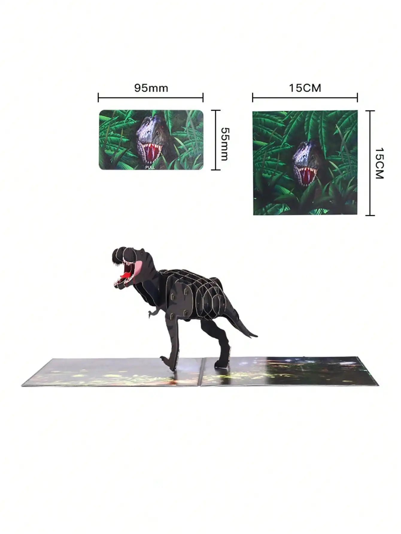 Tarjeta de felicitación estereoscópica de dinosaurio, escultura de papel 3D creativa, Mensaje de bendición, tarjeta pequeña, tarjeta de cumpleaños, 1 Juego