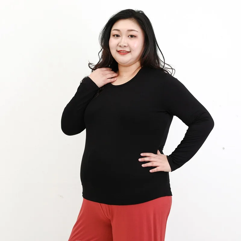봄과 가을 신상 루즈핏 라운드넥 여성용 빅사이즈 모달 단색 긴팔 티셔츠 상의 파자마
