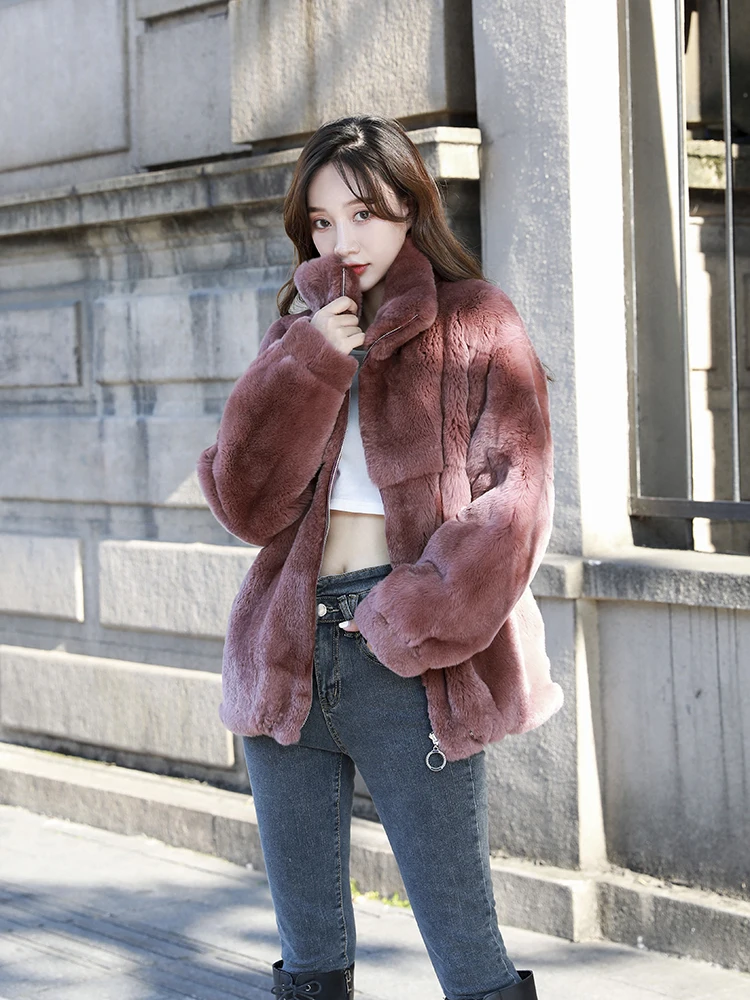 MENINA BONITA 2022 Real Fur Coat Winter Jacket Women Natural Rex Rabbit Fur Hooded Warm Outerwear Streetwear Zipper Casual New