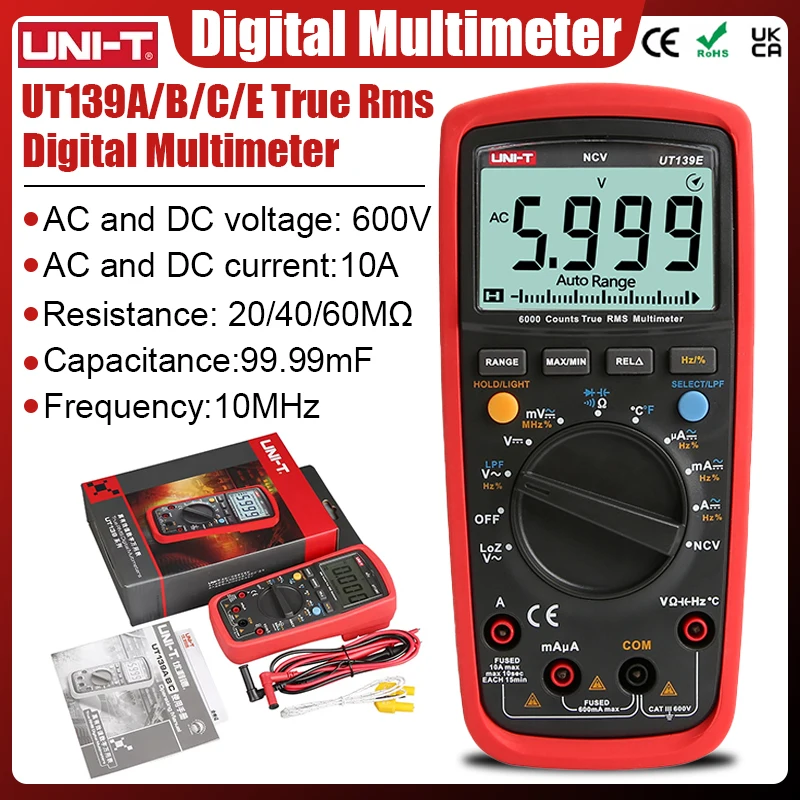 UNI-T UT139A UT139B UT139C UT139E True RMS Digital Multimeter Auto Range AC DC Voltmeter Ammeter Ohmmeter Capacitance Tester NCV