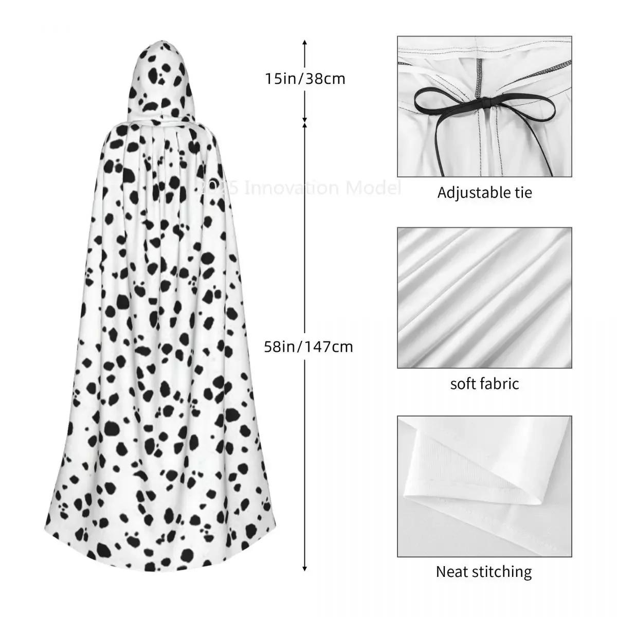2025 새로운 귀여운 반점 도트 달마시안 강아지 프린트 롱 후드 망토 마녀 중세 의상 코스프레 케이프 할로윈 뱀파이어 성인 유니섹스