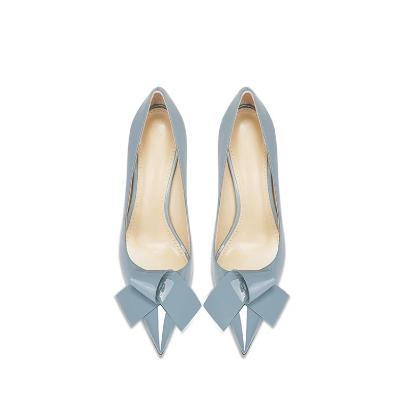 Bow High Heels Women's New Sweet Pointed Stiletto Comfortable Patent Leather Women's Shoes