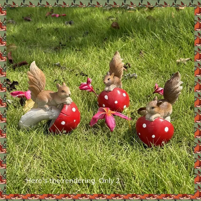 

ABLQ Squirrel Mushroom Resin Statue Ornaments Outdoor Courtyard Garden Lawn Decoration Items