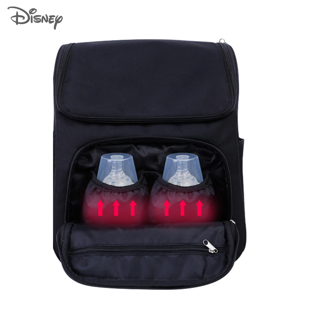 Disney-Bolsa de PU para cochecito de bebé, mochila de viaje para pañales de maternidad, Mickey y Minnie, impermeable, con aislamiento para biberón