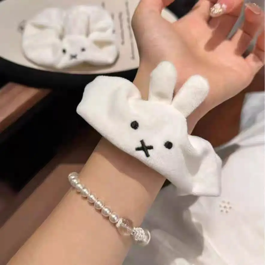 Cute White Miffy Plush Large Intestine Hair Band Female Sense of Luxury Autumn and Winter Meatball Head Hair Rope Headgear New