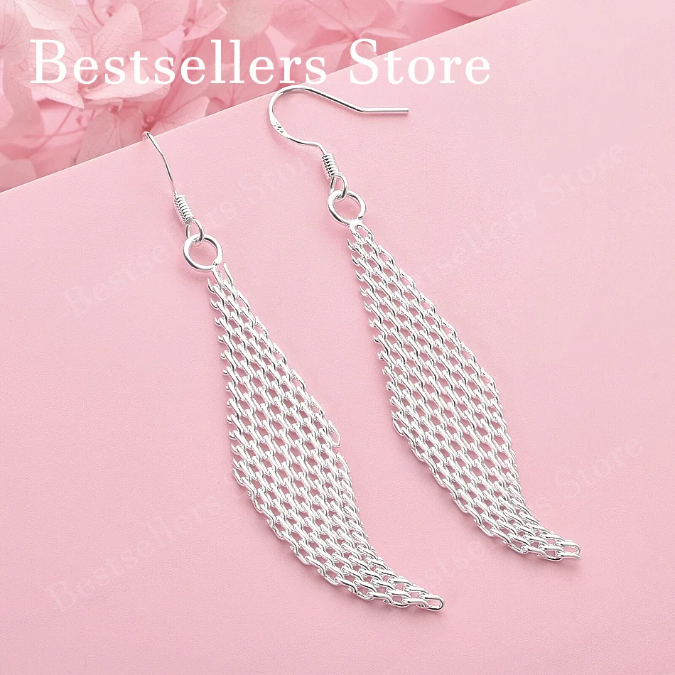 Charming 925 Sterling Silver Exquisite Braided Willow Leaf Tassel Earrings for Women Fashion Wedding Jewelry Party Gifts
