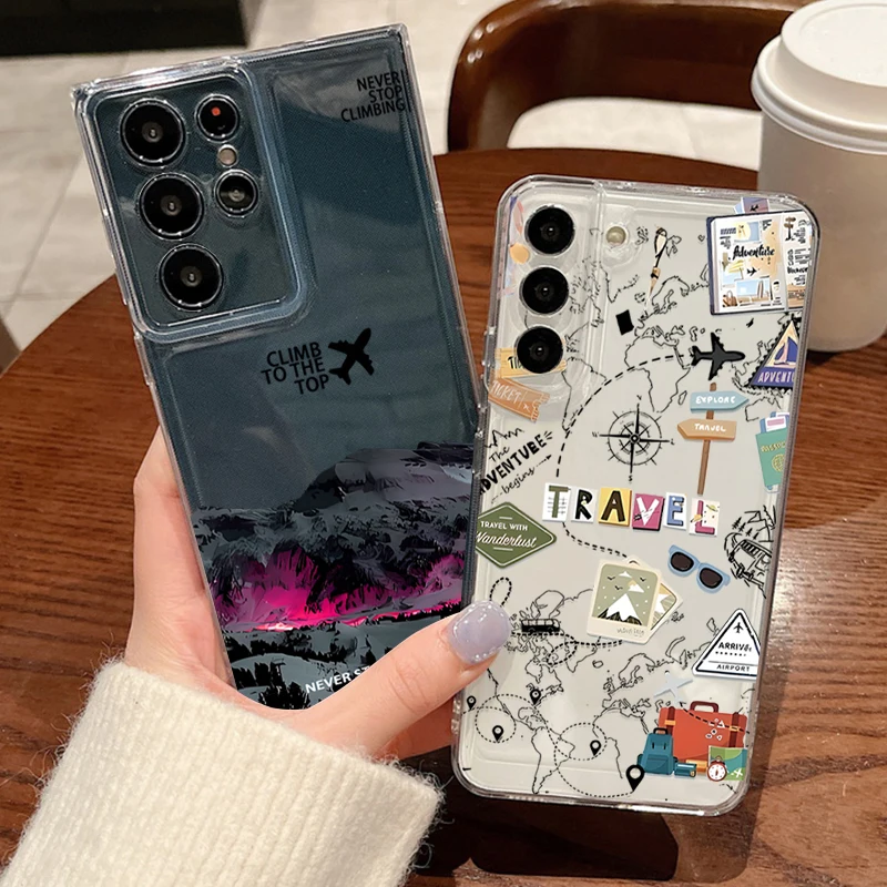 Schneeberg-Reisekarten-Print Handyhülle für Samsung Galaxy S26 S25 S24 S23 Ultra S22 Plus S24 S21 FE S25 Edge Transparente Weiche Schutzhülle