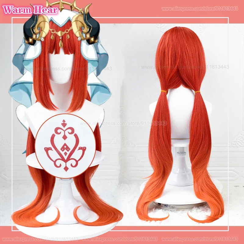 Game Nilou Synthetic 95cm Long Double Ponytail Orange Red Cosplay Anime Wigs Heat Resistant Hair Halloween Party Wigs + Wig Cap