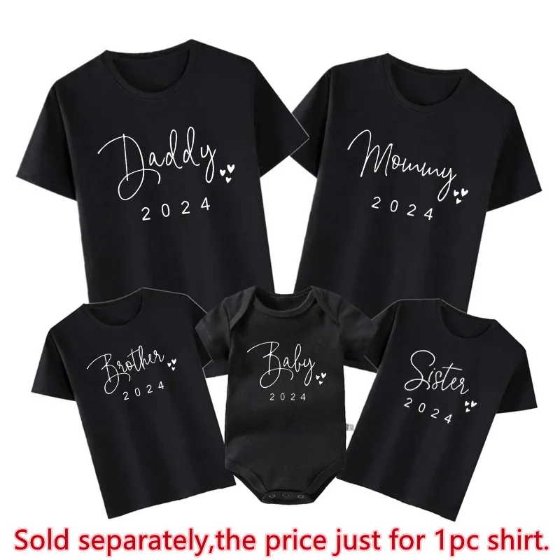 Funny Daddy Mommy Brother Sister Baby 2024 Family Matching Clothes Cotton Dad Mom Kids T-shirts Baby Bodysuit Family Look Outfit