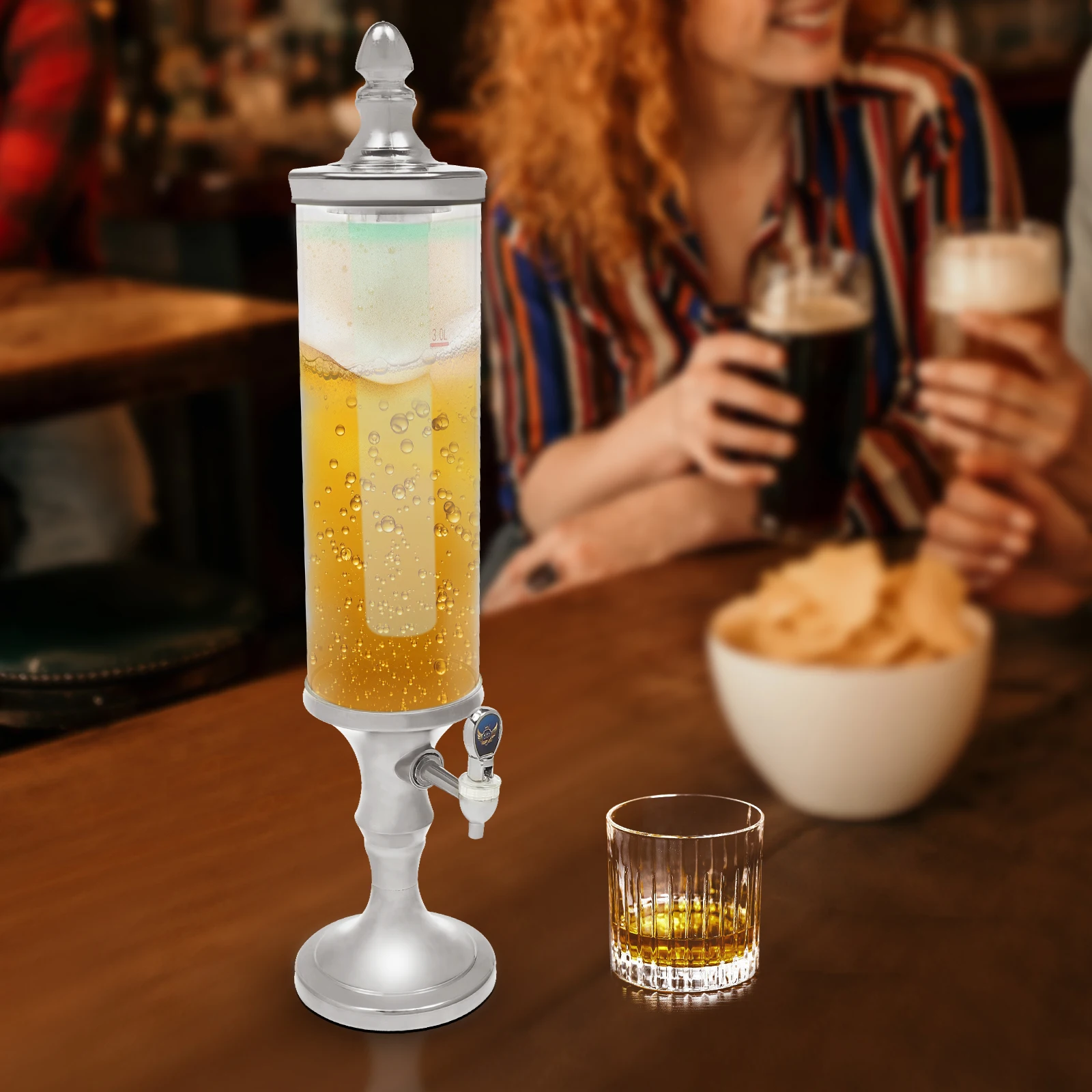 

Beer Tower Dispenser with Ice Tube and Light - 3.2 Qt./3 L Margarita Mimosa Tower Drink Dispenser with Tap