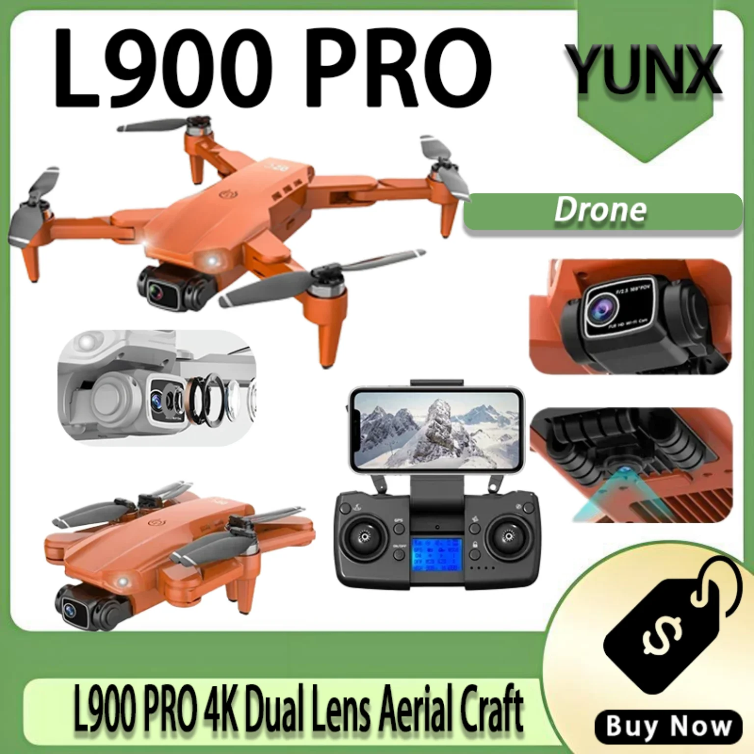 Halo LYZRC L900 PRO GPS Aerial Stealth Craft, 4K HD Dual Lens, 5G Signal Link, Brushless Foldable RC Quadcopter for Pro Shooting